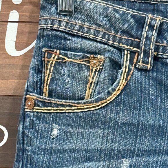 MEK DENIM LOW RISE BOOTCUT 25 Women's Denim Jeans Distressed Western Y2K Blue - Picture 4 of 12